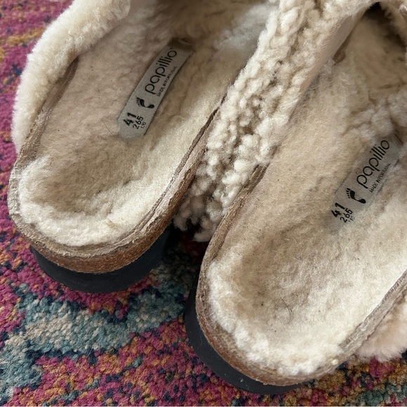 Birkenstock Papillio | Women’s Cream Teddy Bear Sherpa Lined Arizona Sandals, 10 - Picture 13 of 16